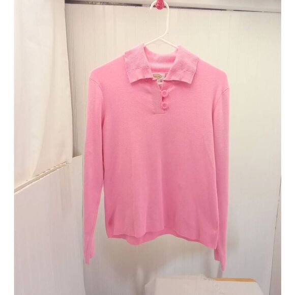 Talbots pink, collared,  long sleeve sweater, size medium - Picture 1 of 8